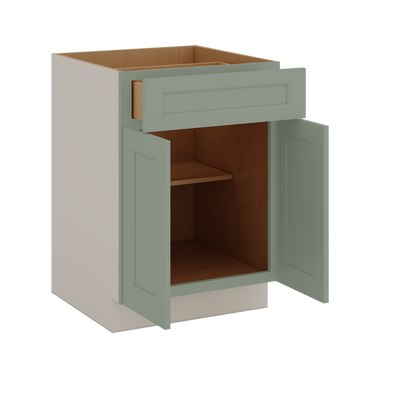 Base Cabinet - Two Doors 24", 27", 30", 33 & 36" Wide Green Shaker 1-1/4" Overlay