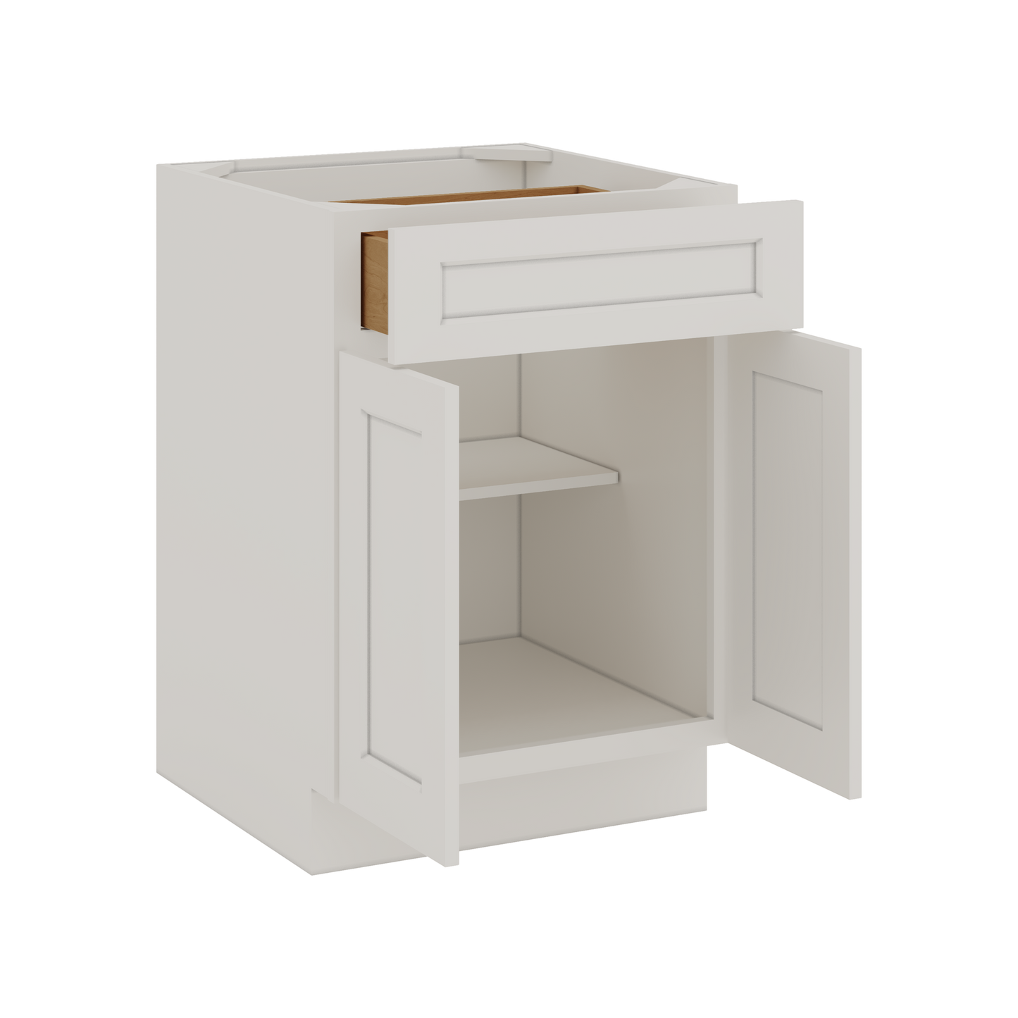 Base Cabinet - Two Doors 24", 27", 30", 33", 36" & 42" Wide 2WS White Shaker 1-1/4" Overlay