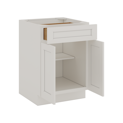 Base Cabinet - Two Doors 24", 27", 30", 33", 36" & 42" Wide 2WS White Shaker 1-1/4" Overlay