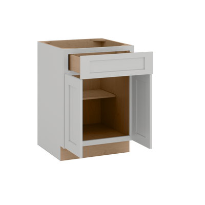 24", 27" & 30" Base Cabinet with Two Doors and One Drawer | RTA Unassembled | Premium Shaker White Full Overlay