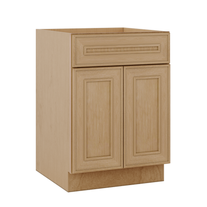Base 24", 27", 30", 33 & 36" Wide Elegant Oak Craftsman Shaker 1-1/4" Overlay Base Cabinet - Two Doors - One Drawer