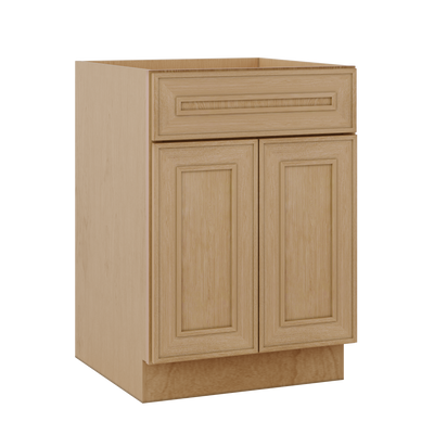 Base 24", 27", 30", 33 & 36" Wide Elegant Oak Craftsman Shaker 1-1/4" Overlay Base Cabinet - Two Doors - One Drawer