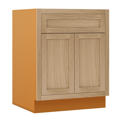 White Oak Inset Shaker Base Cabinet - Double Door 24"-27" Wide