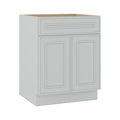 Base 24", 27", 30", 33 & 36" Wide White Elegant Oak Craftsman Shaker 1-1/4" Overlay Base Cabinet - Two Doors - One Drawer