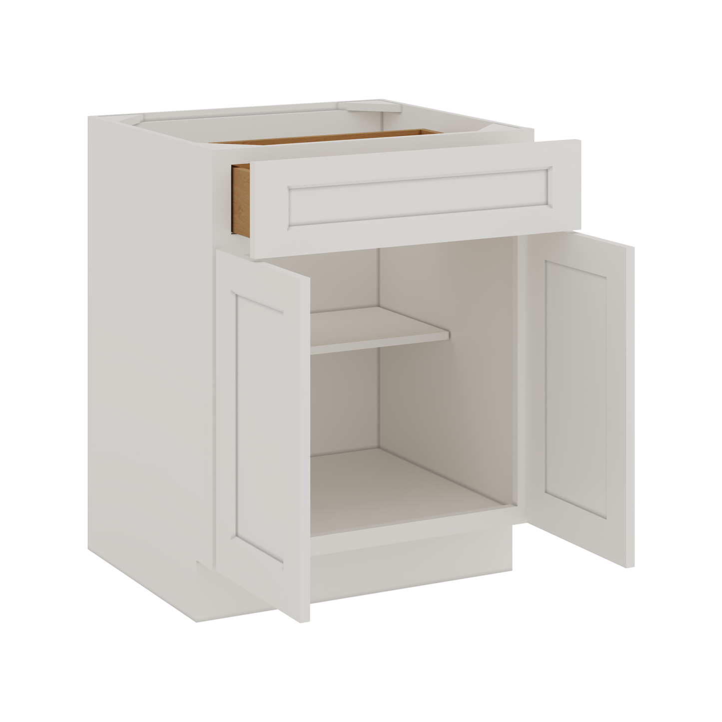 Base Cabinet - Two Doors 24", 27", 30", 33", 36" & 42" Wide 2WS White Shaker 1-1/4" Overlay