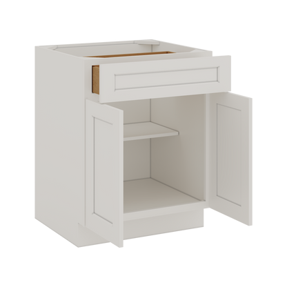 Base Cabinet - Two Doors 24", 27", 30", 33", 36" & 42" Wide 2WS White Shaker 1-1/4" Overlay