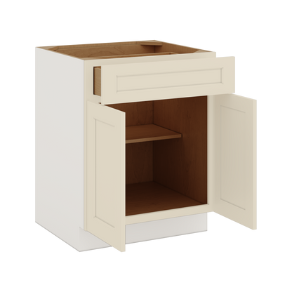 Base Cabinet - Two Doors 24", 27", 30", 33 & 36" Wide Manhattan Cream Shaker 1-1/4" Overlay