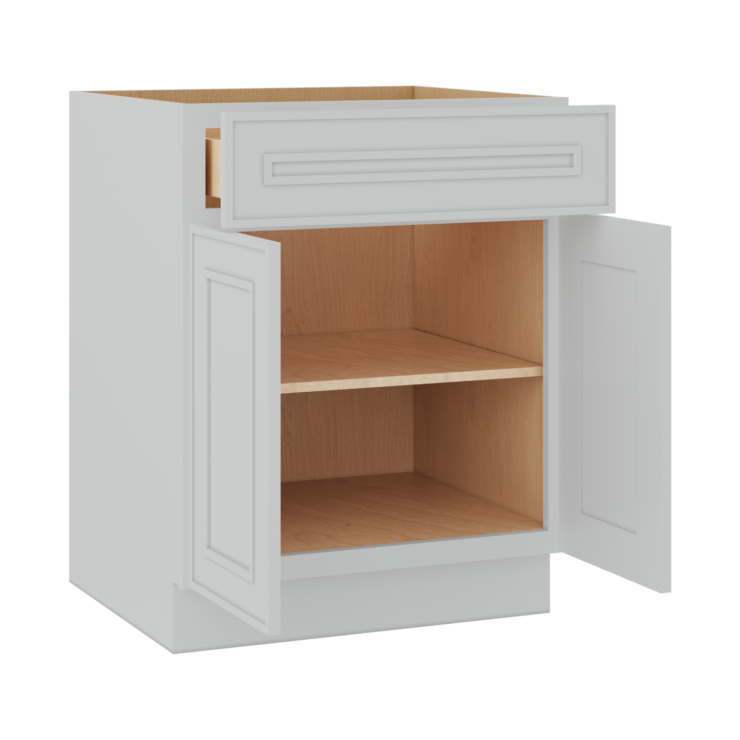 Base 24", 27", 30", 33 & 36" Wide White Elegant Oak Craftsman Shaker 1-1/4" Overlay Base Cabinet - Two Doors - One Drawer