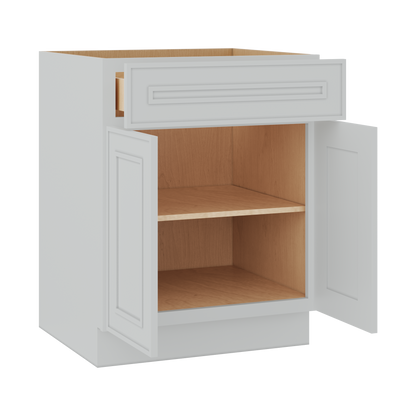 Base 24", 27", 30", 33 & 36" Wide White Elegant Oak Craftsman Shaker 1-1/4" Overlay Base Cabinet - Two Doors - One Drawer