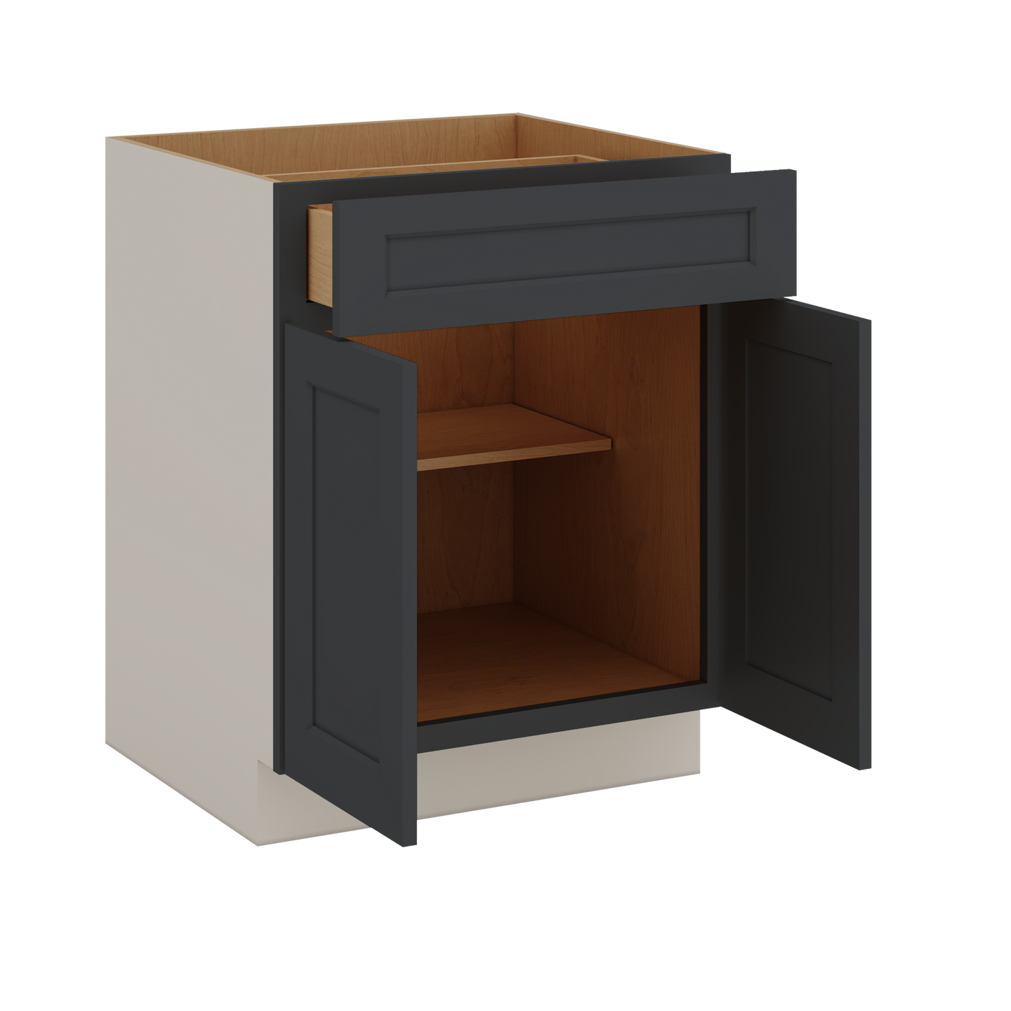 Base Cabinet - Two Doors 24", 27", 30", 33 & 36" Wide 15HNS Hermosa Noir Black Shaker 1-1/4" Overlay