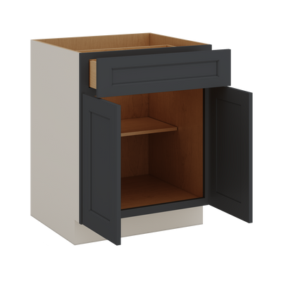 Base Cabinet - Two Doors 24", 27", 30", 33 & 36" Wide 15HNS Hermosa Noir Black Shaker 1-1/4" Overlay