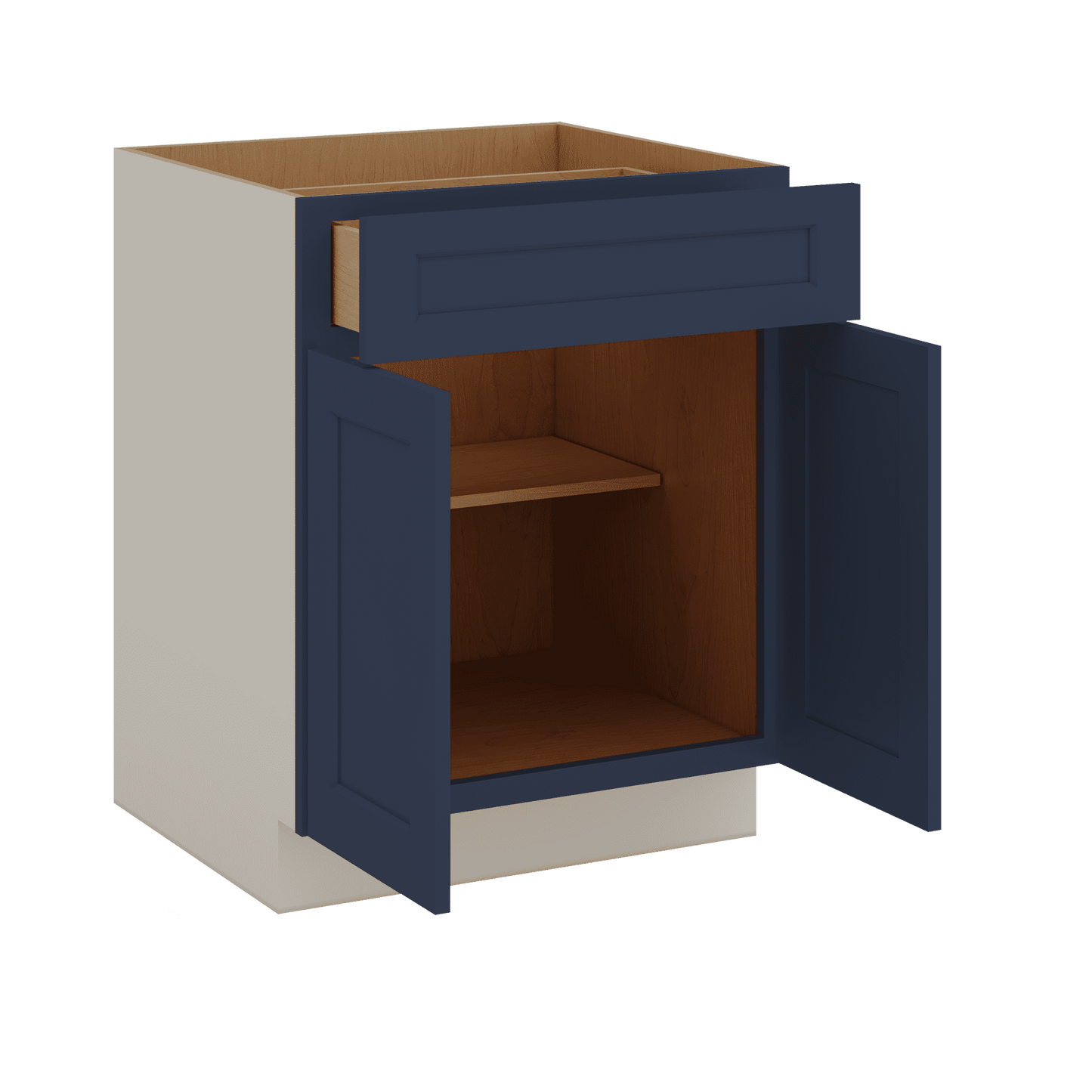 Base Cabinet - Two Doors 24", 27", 30", 33 & 36" Wide NB29 Naval Blue Shaker 1-1/4" Overlay