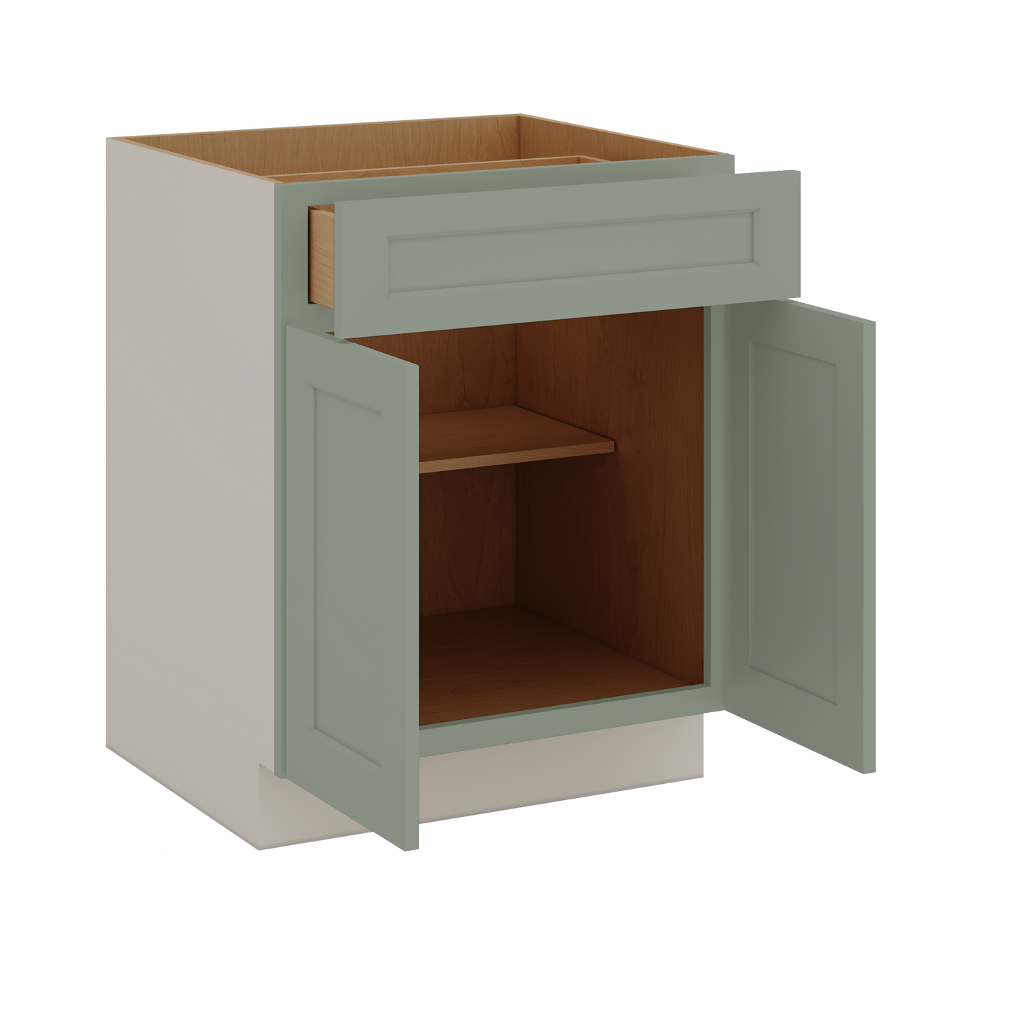 24", 27", 30", 33 & 36"42" Wide Base Cabinet - Two Doors Sage Green Shaker 1-1/4" Overlay