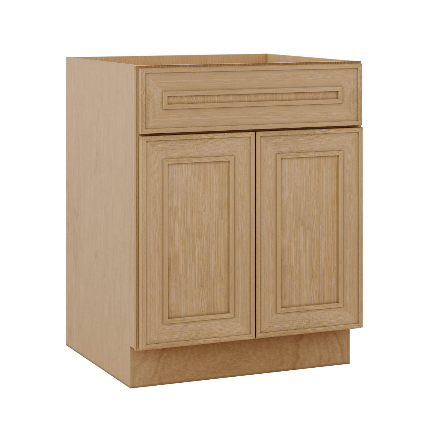 Base 24", 27", 30", 33 & 36" Wide Elegant Oak Craftsman Shaker 1-1/4" Overlay Base Cabinet - Two Doors - One Drawer