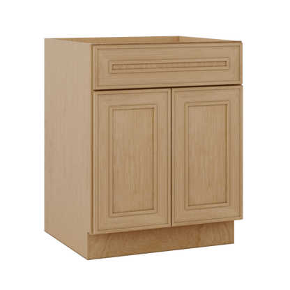 Base 24", 27", 30", 33 & 36" Wide Elegant Oak Craftsman Shaker 1-1/4" Overlay Base Cabinet - Two Doors - One Drawer