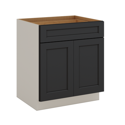 Base Cabinet - Two Doors 24", 27", 30", 33 & 36" Wide 15HNS Hermosa Noir Black Shaker 1-1/4" Overlay