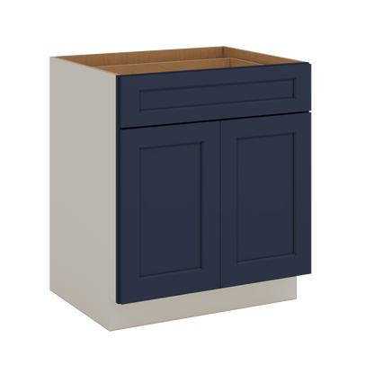 Base Cabinet - Two Doors 24", 27", 30", 33 & 36" Wide NB29 Naval Blue Shaker 1-1/4" Overlay