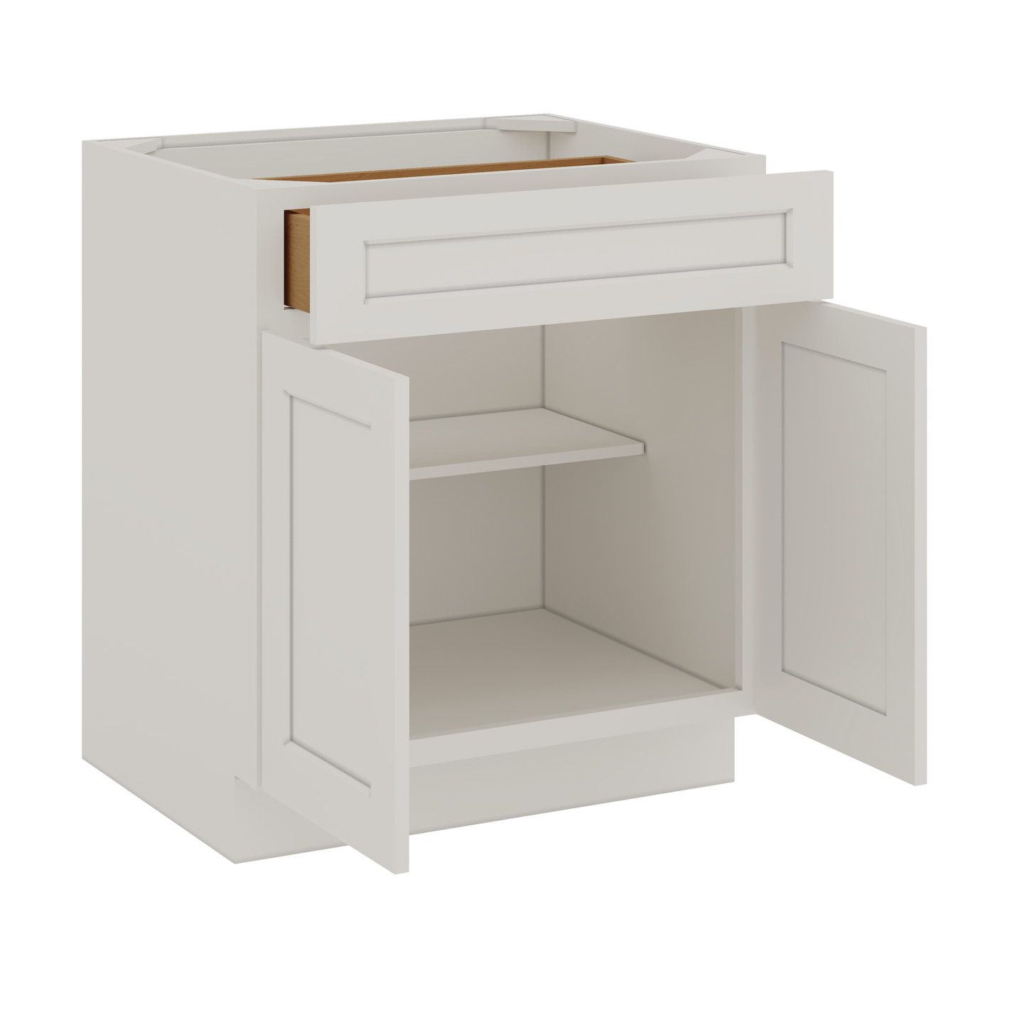 Base Cabinet - Two Doors 24", 27", 30", 33", 36" & 42" Wide 2WS White Shaker 1-1/4" Overlay