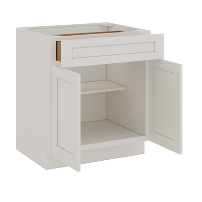 Base Cabinet - Two Doors 24", 27", 30", 33", 36" & 42" Wide 2WS White Shaker 1-1/4" Overlay