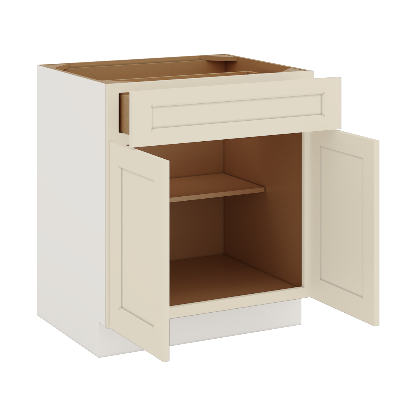 Base Cabinet - Two Doors 24", 27", 30", 33 & 36" Wide Manhattan Cream Shaker 1-1/4" Overlay