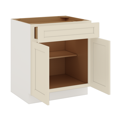 Base Cabinet - Two Doors 24", 27", 30", 33 & 36" Wide Manhattan Cream Shaker 1-1/4" Overlay