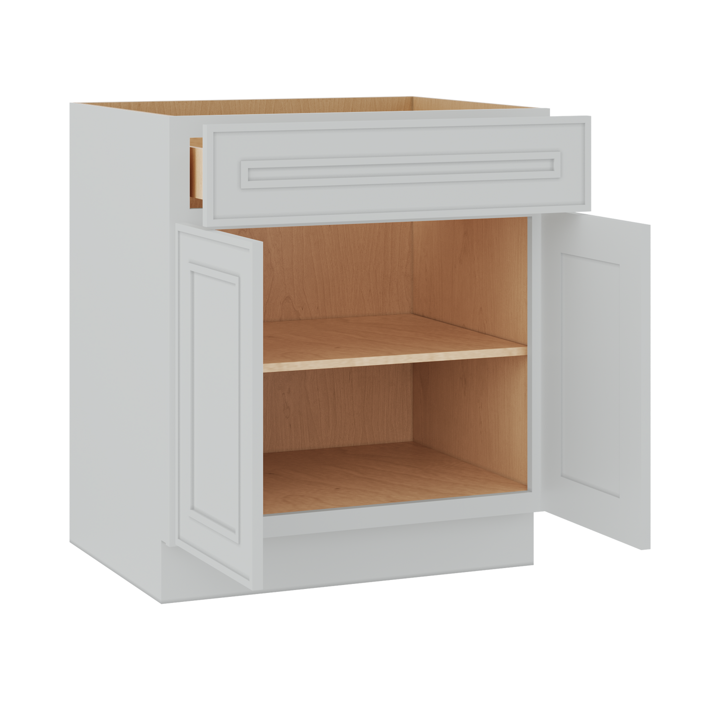 Base 24", 27", 30", 33 & 36" Wide White Elegant Oak Craftsman Shaker 1-1/4" Overlay Base Cabinet - Two Doors - One Drawer