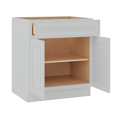 Base 24", 27", 30", 33 & 36" Wide White Elegant Oak Craftsman Shaker 1-1/4" Overlay Base Cabinet - Two Doors - One Drawer