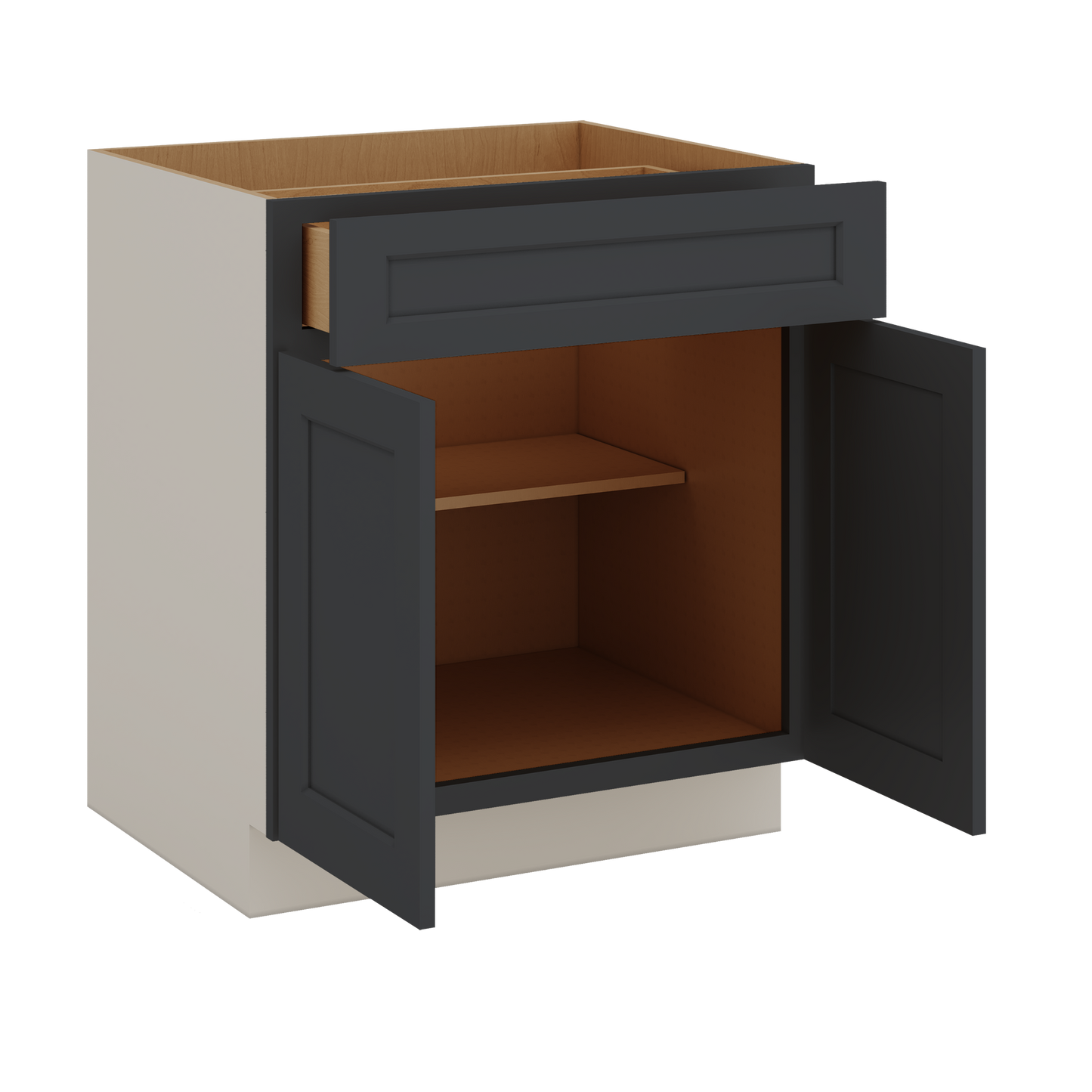 Base Cabinet - Two Doors 24", 27", 30", 33 & 36" Wide 15HNS Hermosa Noir Black Shaker 1-1/4" Overlay