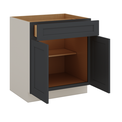 Base Cabinet - Two Doors 24", 27", 30", 33 & 36" Wide 15HNS Hermosa Noir Black Shaker 1-1/4" Overlay