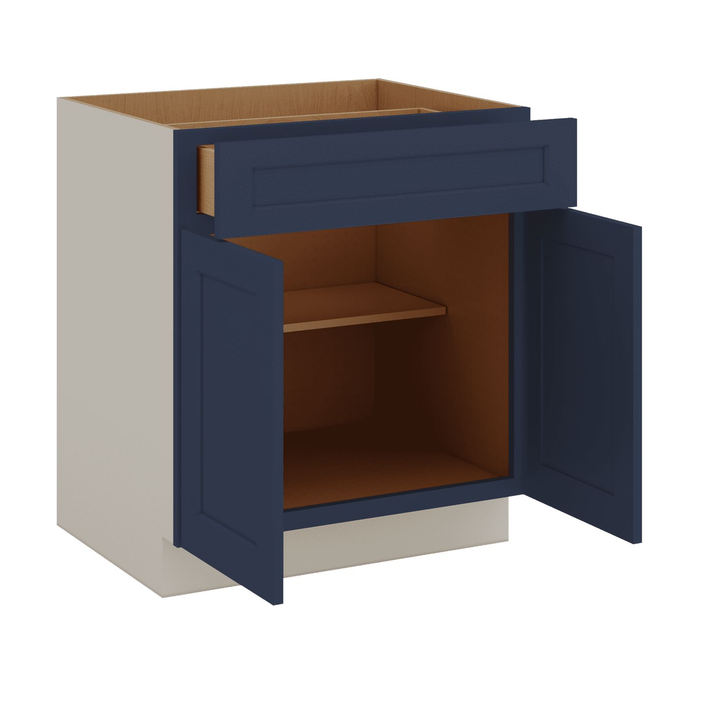 Base Cabinet - Two Doors 24", 27", 30", 33 & 36" Wide NB29 Naval Blue Shaker 1-1/4" Overlay