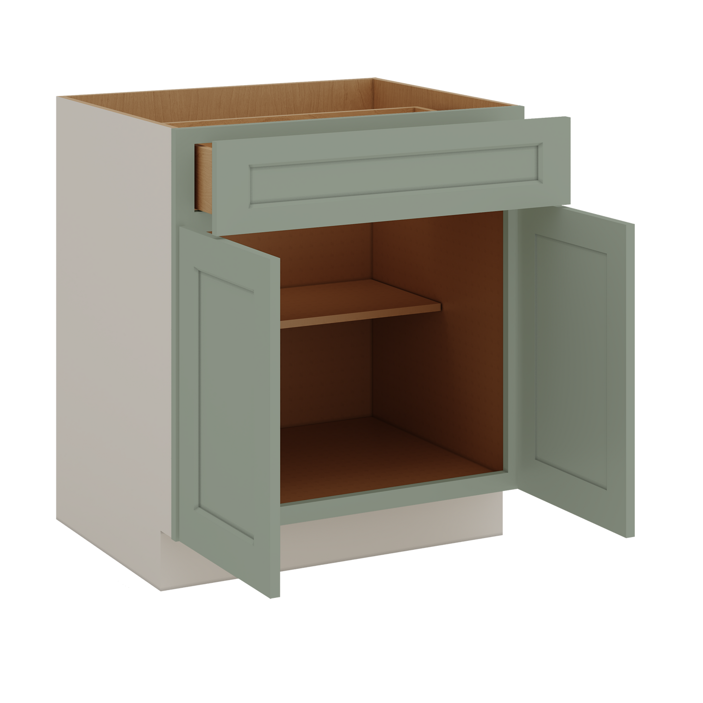 24", 27", 30", 33 & 36"42" Wide Base Cabinet - Two Doors Sage Green Shaker 1-1/4" Overlay