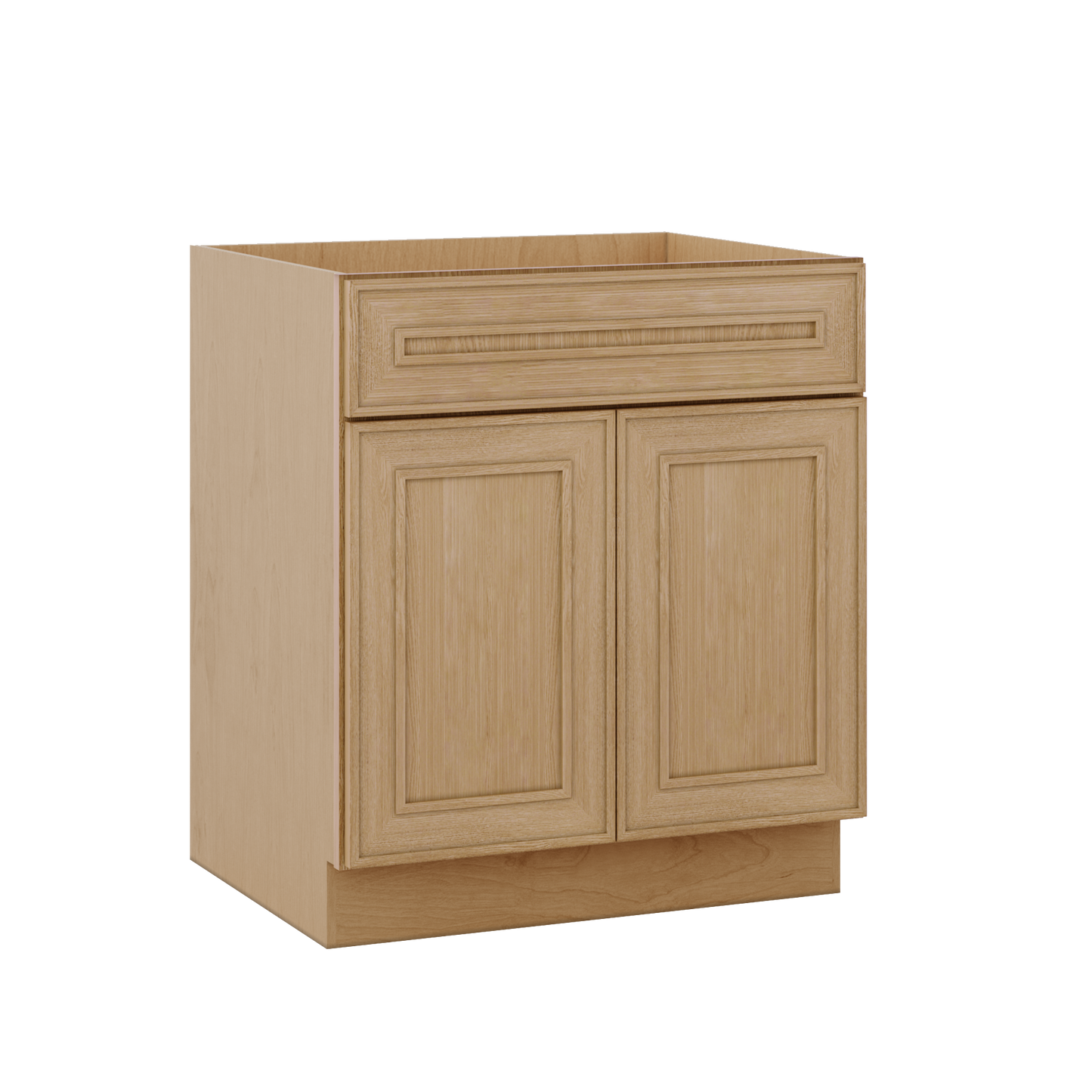 Base 24", 27", 30", 33 & 36" Wide Elegant Oak Craftsman Shaker 1-1/4" Overlay Base Cabinet - Two Doors - One Drawer