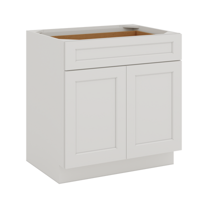 Base Cabinet - Two Doors 24", 27", 30", 33", 36" & 42" Wide 2WS White Shaker 1-1/4" Overlay