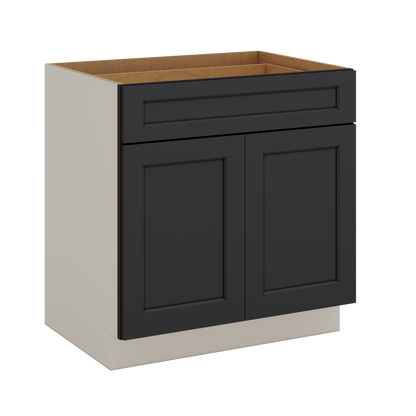 Base Cabinet - Two Doors 24", 27", 30", 33 & 36" Wide 15HNS Hermosa Noir Black Shaker 1-1/4" Overlay