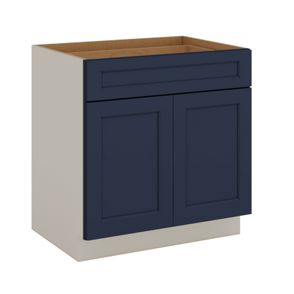 Base Cabinet - Two Doors 24", 27", 30", 33 & 36" Wide NB29 Naval Blue Shaker 1-1/4" Overlay