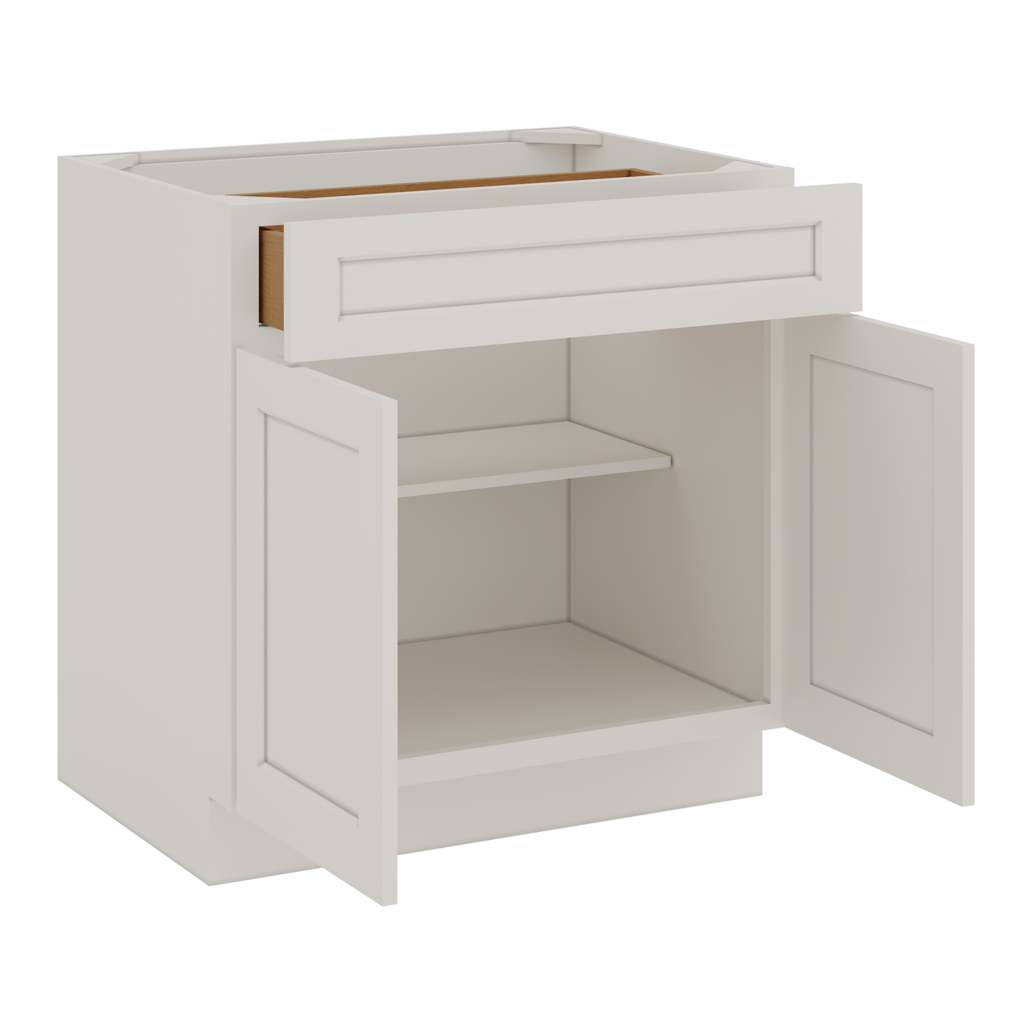 Base Cabinet - Two Doors 24", 27", 30", 33", 36" & 42" Wide 2WS White Shaker 1-1/4" Overlay