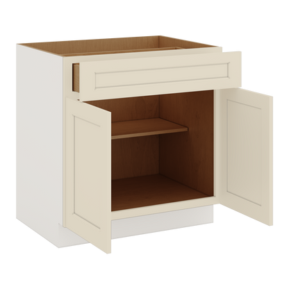Base Cabinet - Two Doors 24", 27", 30", 33 & 36" Wide Manhattan Cream Shaker 1-1/4" Overlay