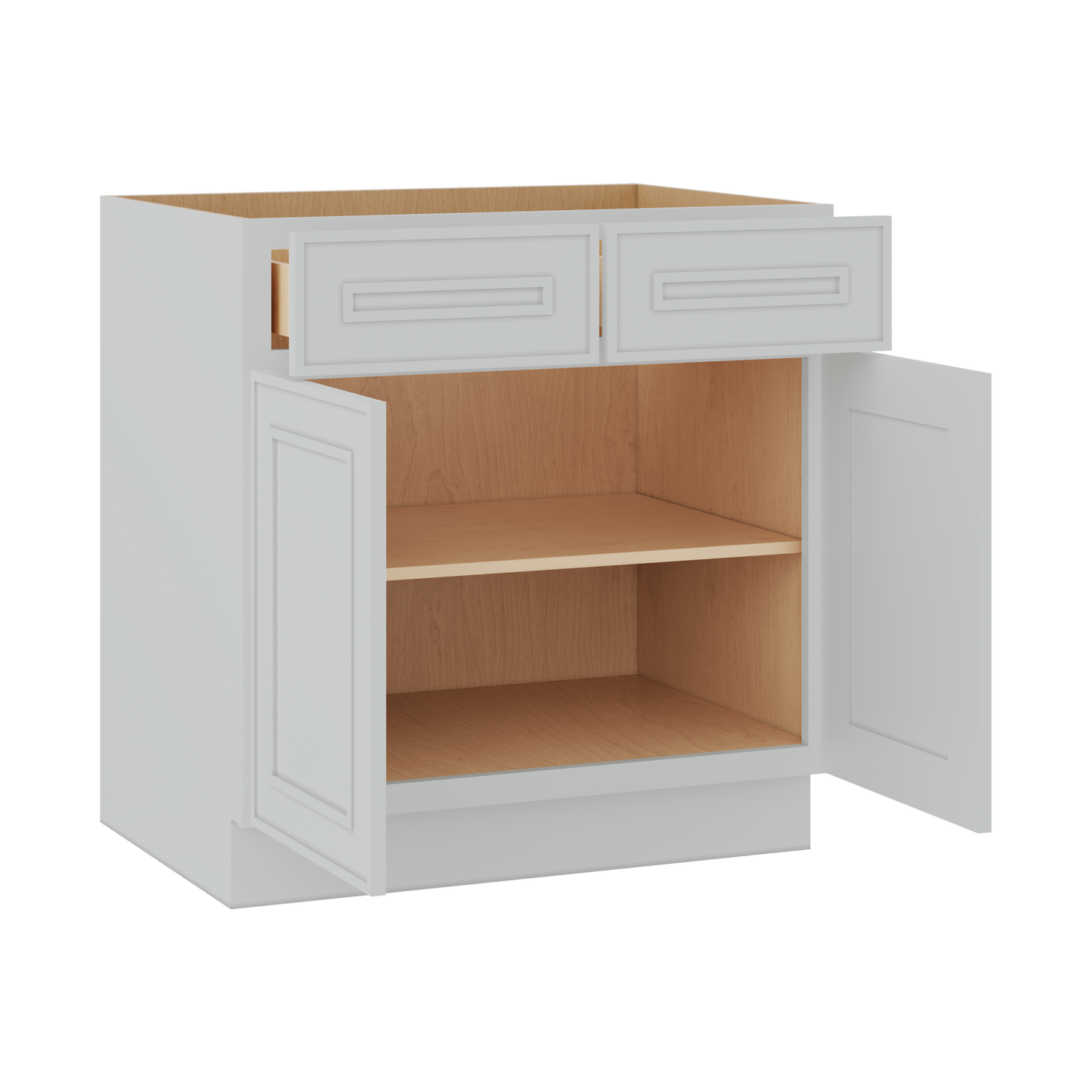 Base 24", 27", 30", 33 & 36" Wide White Elegant Oak Craftsman Shaker 1-1/4" Overlay Base Cabinet - Two Doors - One Drawer