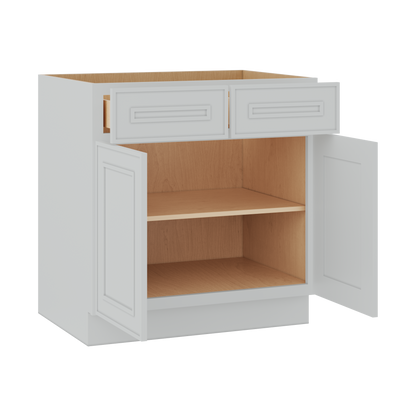 Base 24", 27", 30", 33 & 36" Wide White Elegant Oak Craftsman Shaker 1-1/4" Overlay Base Cabinet - Two Doors - One Drawer