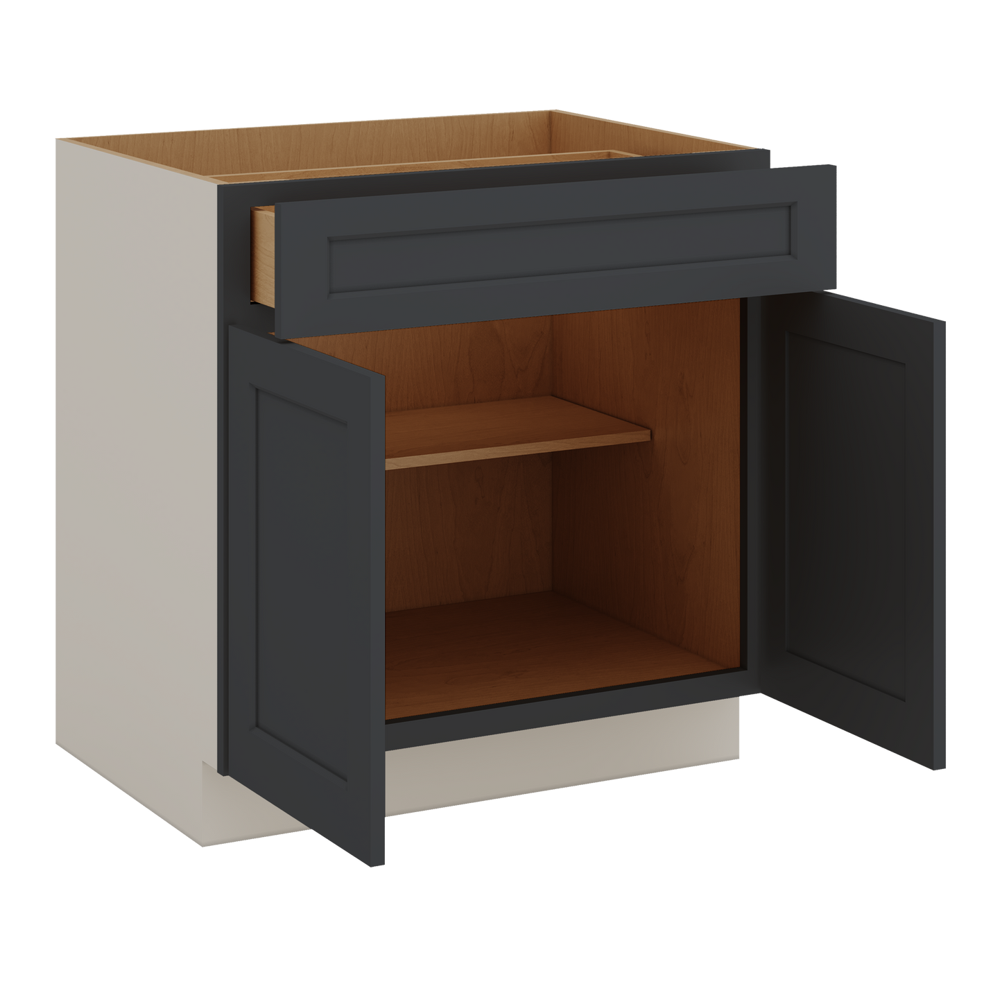 Base Cabinet - Two Doors 24", 27", 30", 33 & 36" Wide 15HNS Hermosa Noir Black Shaker 1-1/4" Overlay