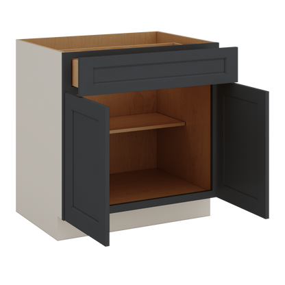Base Cabinet - Two Doors 24", 27", 30", 33 & 36" Wide 15HNS Hermosa Noir Black Shaker 1-1/4" Overlay