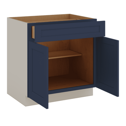Base Cabinet - Two Doors 24", 27", 30", 33 & 36" Wide NB29 Naval Blue Shaker 1-1/4" Overlay