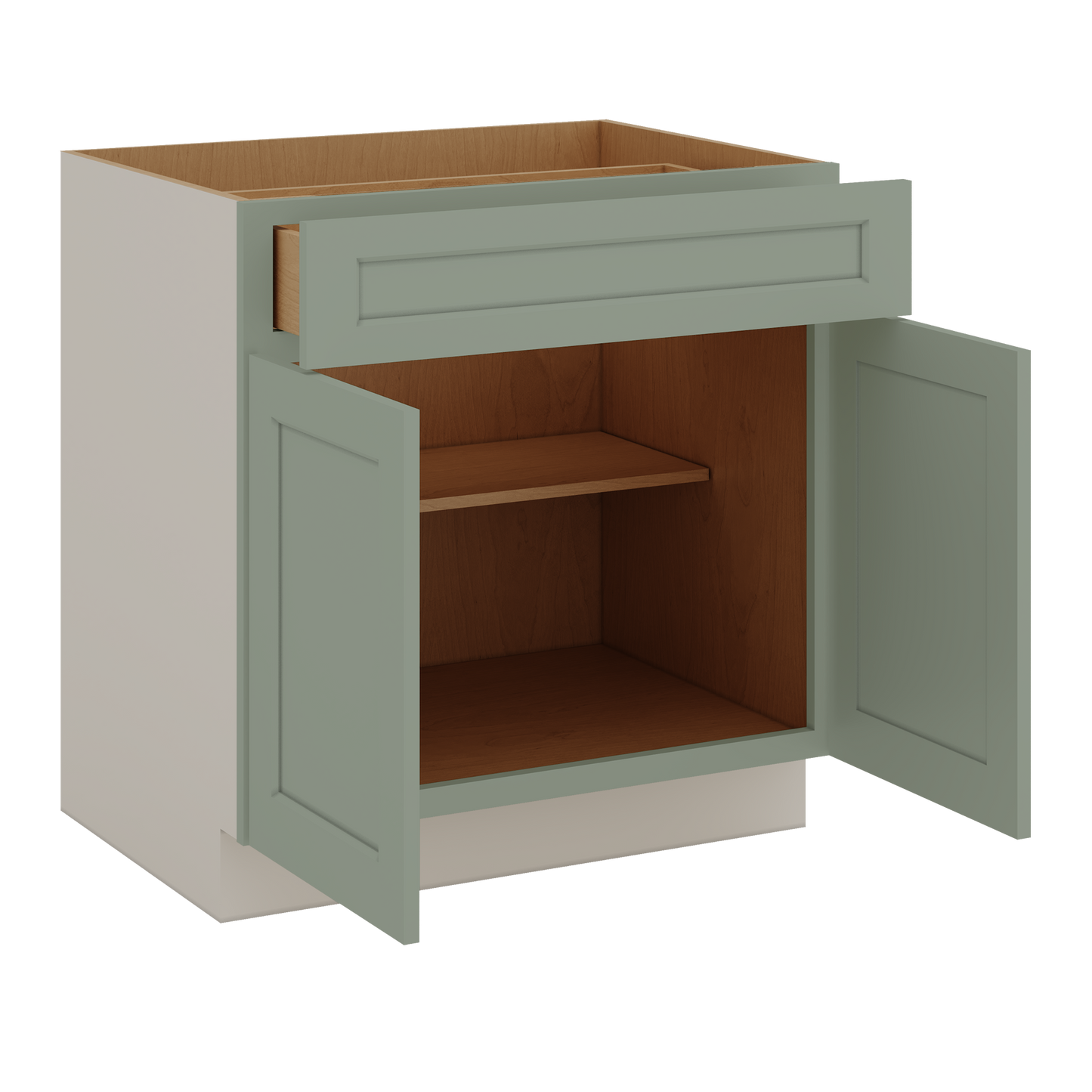 24", 27", 30", 33 & 36"42" Wide Base Cabinet - Two Doors Sage Green Shaker 1-1/4" Overlay