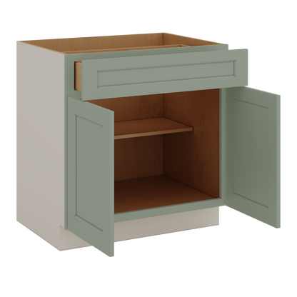 24", 27", 30", 33 & 36"42" Wide Base Cabinet - Two Doors Sage Green Shaker 1-1/4" Overlay