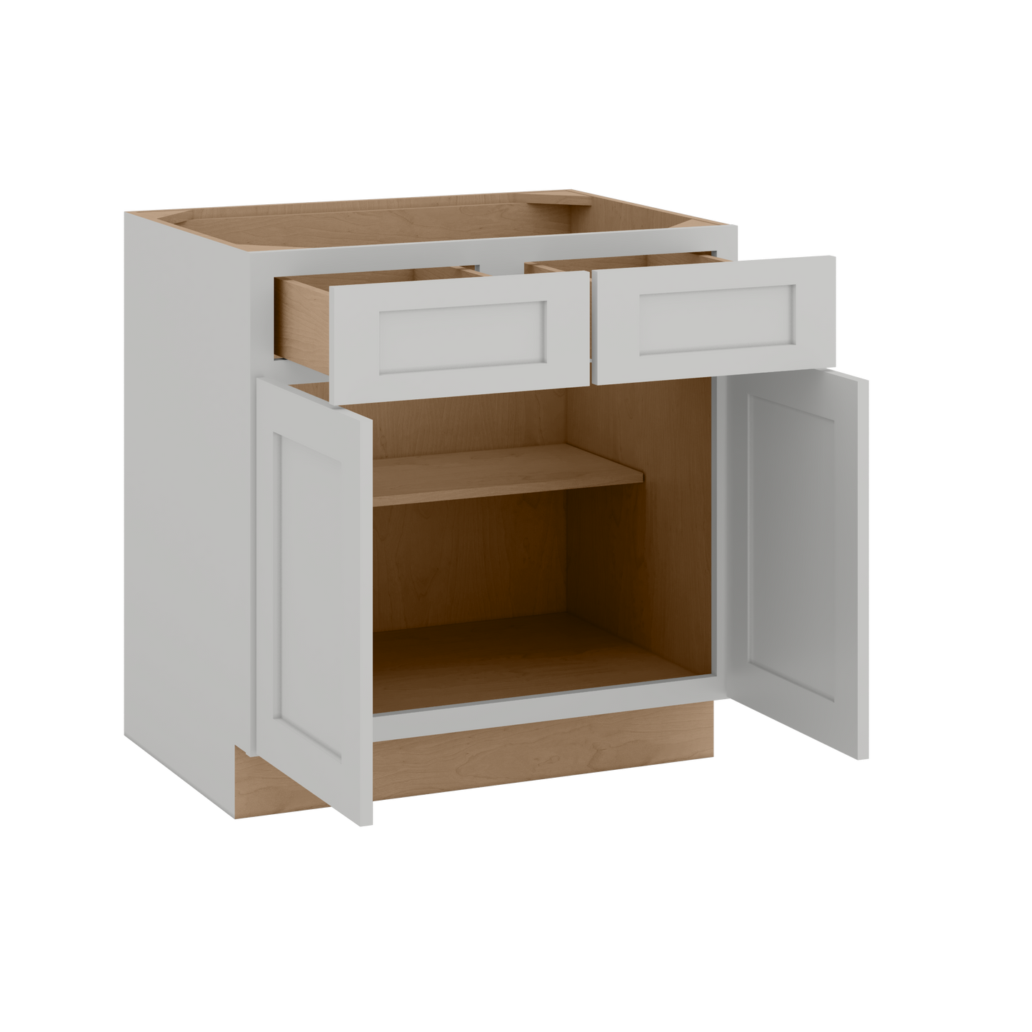 33", 36", 39" & 42" Base Cabinet with Two Doors and Two Drawers | RTA Unassembled | Polar White Shaker Full Overlay