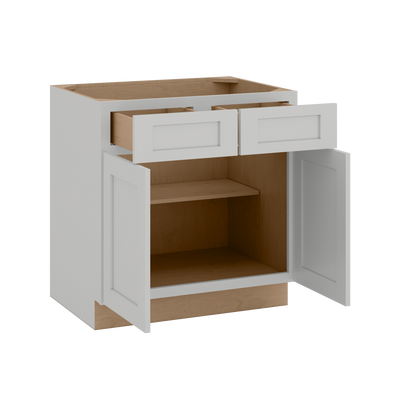 33", 36", 39" & 42" Base Cabinet with Two Doors and Two Drawers | RTA Unassembled | Polar White Shaker Full Overlay