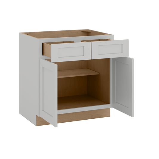 33", 36", 39" & 42" Base Cabinet with Two Doors and Two Drawers | RTA Unassembled | Polar White Shaker Full Overlay