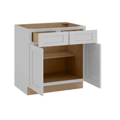33", 36", 39" & 42" Base Cabinet with Two Doors and Two Drawers | RTA Unassembled | Premium Shaker White Full Overlay