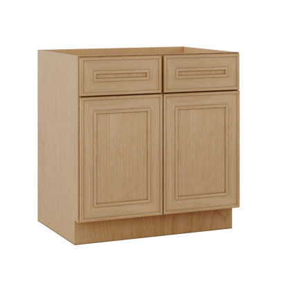 Base 24", 27", 30", 33 & 36" Wide Elegant Oak Craftsman Shaker 1-1/4" Overlay Base Cabinet - Two Doors - One Drawer