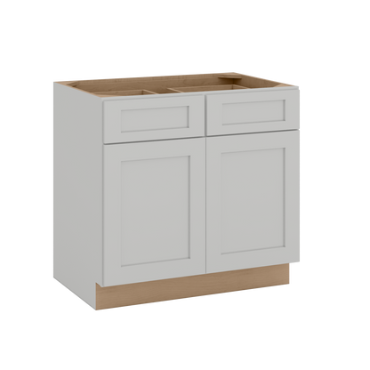 33", 36", 39" & 42" Base Cabinet with Two Doors and Two Drawers | RTA Unassembled | Polar White Shaker Full Overlay